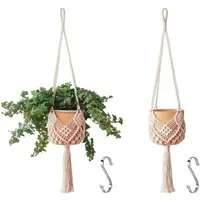 FOUORTUNATE-BEE Blumenampel 2er Set Blumenampel Hängepflanzgefäße mit Mustern (Boho Deko Makramee Hängeampel mit Haken, 2 St., Blumentopf Hängend, Boho Zimmer Deko Aesthetic), Hängepflanzen Topf für Balkon Fenster Deko