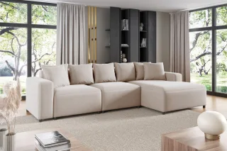 Ecksofa Designersofa Sofa MEGAN in Stoff Salvador Hellbeige Ottomane Rechts