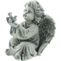 Home-trends24.de Engelfigur Engel Figur mit Vogel Grabschmuck Deko Weihnachten Grabengel