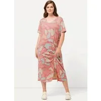Ulla Popken Jerseykleid Maxikleid Raffband V-Ausschnitt Halbarm