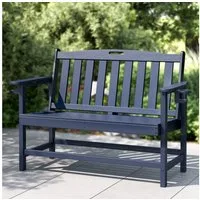 PHI VILLA Gartenbank (2-3 Personen Gartenbank Wetterfest aus HDPE, für Terrasse, Park, Garten und Veranda, Schwarz und Marineblau), Bank Outdoor mit 318 kg Tragfähigkeit