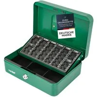 HMF Geldkassette Bargeldkasse mit herausnehmbarem Münzzählbrett und Scheinfach, robuste Geldbox mit Schlüssel, 25 x 18 x 9 cm, grün