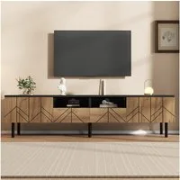 KLAM HOME Lowboard TV-Schrank 180cm mit Schubladen & Türen, Schwarz-Holzoptik (Modernes Lowboard aus Spanplatte mit hoher Traglast bis 75kg), Minimalistischer Fernsehtisch mit Stauraum für das Wohnzimmer