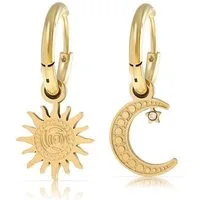 Made by Nami Ohrring-Set Gold Hängend mit Sonne & Mond Anhänger aus Chirugischem Edelstahl, Boho Schmuck Damen Hypoallergen Wasserfester Schmuck