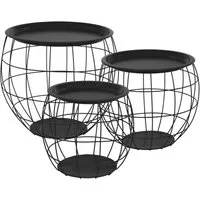 ML-DESIGN Beistelltisch Sofatische aus Metall rund Wohnzimmertische Satztische (3-St), Couchtisch Schwarz Metallkörbe Drahtkorb mit abnehmbarer Tischplatte