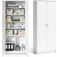 Home Collective Mehrzweckschrank Kleiderschrank Regal 74cm breit 180cm hoch Aktenschrank (Schrank Organizer aus Holz für Schlafzimmer Flur Keller Büro) mit sechs Einlegeböden und Extra-Fach, Haushaltsschrank in weiß