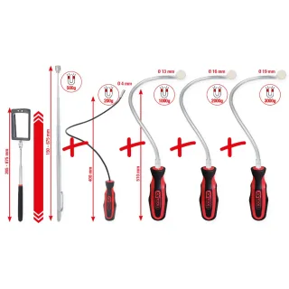 KS Tools Flexibler und Teleskop-Magnethalter und Inspektionsspiegel-Satz, 6-tlg - 550.1090