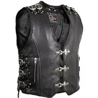 MDM Lederweste Herren Biker Schnallen Lederweste Kutte Biker Karabiner Weste