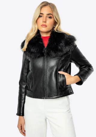 Wittchen Damen kurze schwarze Öko-Lederjacke