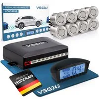 VSG24 Premium Kombi-Einparkhilfe ECHO PLUS Display Parkhilfe zum nachrüsten Rückfahrkamera (Rückfahrwarner mit Display & 8 Sensoren Stecksystem Nachrüstsatz PDC)