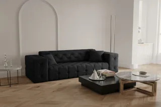 OUTLET Sofa Designersofa CHANTAL 3-Sitzer in Stoff Opera Velvet Schwarz