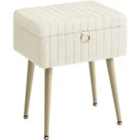 SONGMICS Sitzhocker Schminkhocker, Fußhocker, Wohnzimmer, Schlafzimmer, 30 x 40 x 50 cm (mit Stauraum), Schminktisch-Stuhl, Metallbeine, gepolstert, verstellbare Füße, weiß