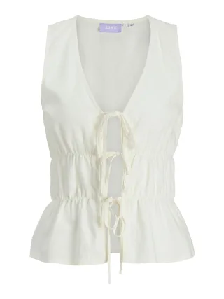 JJXX - JXALMIRA LINEN BLEND TIE SL TOP WVN LN Blanc de Blanc - Gr. - XL