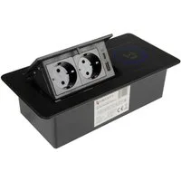 WOPLUS Versenkbare Einbausteckdose Schwarz 2-fach USB-A C Induktionsladen Einbau-Tischsteckdose 2-fach (Erhöhter Berührungsschutz Überlastschutz)