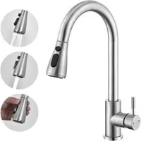 HOMELIVE Küchenarmatur Hochdruck Wasserhahn Küche 360° Küchenarmatur mit Ausziehbarer Edelstahl Küchenarmatur ausziehbar mit 2 Strahlarten,Gebürstet