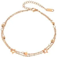 Kingka Fußkette mit Anhänger Sommer Schmuck für Damen mit Sternen und Perlen roségoldfarben, Limitiertes Damen Fußkettchen, Strand Festival Party, Schmuck Geschenk