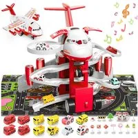 Vivitar Spielzeug-Flugzeug mit 12 Stadtautos & Rennstrecke Rennbahn Auto Spielzeug für Kinder, (Das beste Geschenk für Kinder ab 3 Jahren, Fahrzeug- und Flugzeugspielzeugset, komfortable & einzigartige Aktivität Spielmatte genug für 2-4 Spieler)