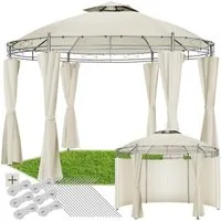 tectake Pavillon Rattan Gartenzelt Ø 3,5 m, inklusive Spannseilen und Heringen, mit 6 Seitenteilen, (Partyzelt Siana, in creme), wasserabweisend, Doppeldachsystem, 6 Seitenteile, mit UV-Schutz 50+