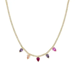 Luxenter 925 Sterlingsilber und mehrfarbige Zirkonia-Halskette in 18-karat-Gelbgold – Prys