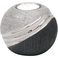 Dekohelden24 Teelichthalter Edler moderner Deko Designer Keramik Teelichthalter in silber-grau, ca. 10 x 10 x 9 cm.