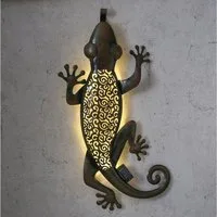 MARELIDA LED Solarleuchte LED Solar Gartendeko GECKO Terrasse Hauswand Wanddeko H: 72cm braun, LED Classic, warmweiß (2100K bis 3000K)