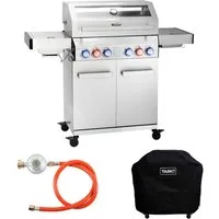 TAINO Gasgrill PLATINUM YAMARA 4+2 + Haube, Spar-Set, Grillwagen, Sear-Zone, 4 Brenner, Silber