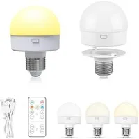 Jibenhome LED Nachtlicht USB Dimmbar LED Glühbirne, Schranklicht E27 Akku Aufladbar Batterie, 3 Farben, Wiederaufladbare mit Fernbedienung & Timing
