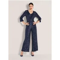 MADELEINE Jumpsuit Eleganter Pailletten-Einteiler Glanzoverall mit V-Ausschnitt, weiten Culotte-Beinen und 3/4-Arm