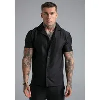 Siksilk Kurzarmhemd SikSilk Herren Schwarz Plisse Shirt