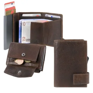 Kartenschieber Portemonnaie Herren Leder 7x9cm mit Münzfach "SW2" dunkelbraun Secwal