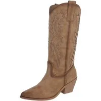 Ital-Design Damen Westernstiefel mit Blockabsatz und Ziernähten Westernstiefel (92002514) Blockabsatz Stiefel in Hellbraun