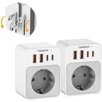 TESSAN 2 Stück klappbarer 5-in-1 Reiseadapter für US-Stecker in EU-Steckdosen Reiseadapter Reisestecker Typ B, Steckdosenadapter US für American Thailand Mexiko, Reisestecker Typ B