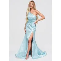 OMBRE Abendkleid Damen Abendkleid mit asymmetrischem Ausschnitt elegant Blau XL (kein Set, 1-tlg)