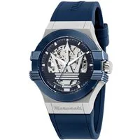 MASERATI Automatikuhr Potenza R8821108050, 42 mm – Herrenuhr mit skelettiertem Zifferblatt, & blauem Silikonband