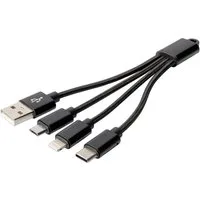 Digitus USB 3 in 1 Ladekabel, USB A auf Lightning+micro B+Type-C Smartphone-Kabel