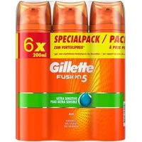Gillette Rasiergel Gillette Fusion 5 Rasiergel 6x 200ml Rasur Bartpflege Shave Gel Set, 6-tlg., Feuchtigkeitsgel Rasierer Zubehör Geschenkset für Männer und Frauen, schütz und kühlt die Haut, angenehmes und weiches Hautgefühl Intim