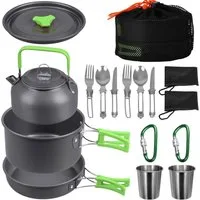 Sarcia.eu Geschirr-Set Campinggeschirr-Set 18-tlg mit Topf, Wasserkocher & Besteck