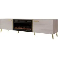 MIRJAN24 TV-Schrank Picru 2D EF mit Kamin (mit zwei Klappen) Realistische LED-Flamme, 214x38x50 cm