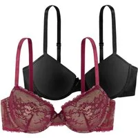 Dorina Bügel-BH Chloe (2er Pack) vorgeformte leicht gepolsterte Cups, florale Spitze, tiefer Ausschnitt