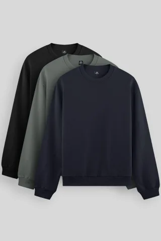 Herren Unifarben Rundhals-Sweatshirt