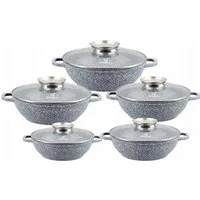 KlönBerg Topf-Set Schöne niedriger Töpfe mit Steinbeschichtung 5 verschiedenen Größen, Aluminiumguss, Keramik, Edelstahl (Passt in jede Küche! 1.7L / 2.0L 2.6L / 3.3L / 3.9L, 10-tlg., Es ist eine perfekte Geschenkidee für jeden Anlass), Innovative Ar