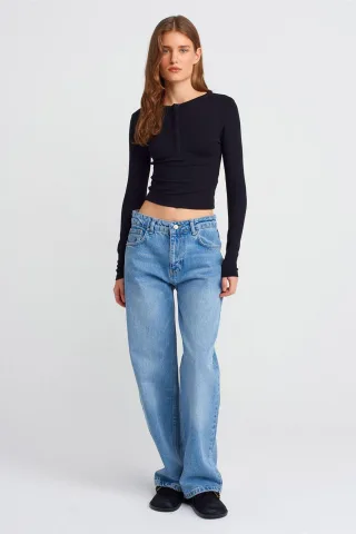 Hochtaillierte gerade Baumwoll-Denim-Jeans