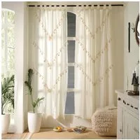 Karmandala Gardine Vorhang Boho Style Einfarbig 2-teilig - 100% Baumwolle Boho Gardinen, Handgefertigt, fair gehandelt