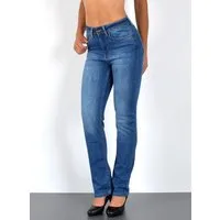 ESRA Straight-Jeans High Waist Straight Fit Jeans Damen Geradeschnitt Hose Straight High Waist Damen Jeans Straight Hose Gerade Schnitt Jeanshose Stretch