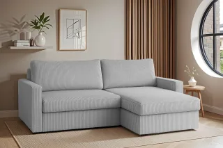Ecksofa Sofa mit Schlaffunktion BENDIK Stoff Poso Hellgrau Ottomane Rechts