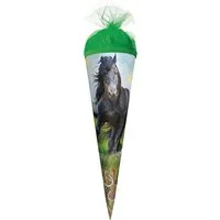 Roth Schultüte Power Horse / Pferd, 35 cm, rund, mit grünem Tüllverschluss, Zuckertüte für Schulanfang