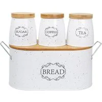Neuetischkultur Brotkasten Brotkasten Vorratsdosen 4er-Set Landhaus Weiß, Eisen, (Set, 4-tlg., 1 Brotkasten, 3 Vorratsdosen), Metall Kaffeedose Teedose Zuckerdose
