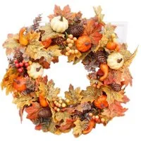 Kunstkranz Türkranz Herbst,50 cm Künstlicher Ahorn Tannenzapfen Türkranz, Coonoor, für Halloween Erntedank, Türkranz Herbst Außen