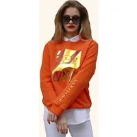 KR-Industries Rundhalspullover Orange mit schillernden Applikationen