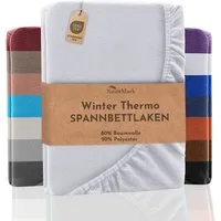 NatureMark Spannbettlaken Winter Thermo Fleece Spannbetttuch, 80% Baumwolle und 20% Polyester, Gummizug: rundum, (1 Stück), 120 x 200 cm - Weiß